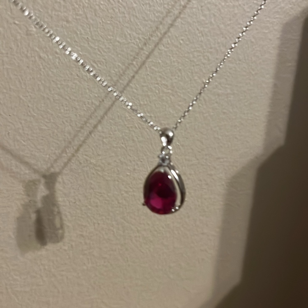Nwt Lab Created Ruby Sterling Silver Necklace Wit… - image 2